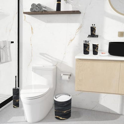 Bathroom Accessory Set 6 Piece Gold Natural Black Marble Gold Russia Trash can, Toothbrush Holder, Toothbrush Cup, Soap Dispenser, Soap Dish, Toilet Brush Holder - color: Color3