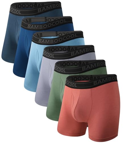 BAMBOO COOL Ultra Soft Mens Underwear Boxer Briefs Multi-pack - color: 1brickred/1green/4blue（6 Pack）, size: Medium