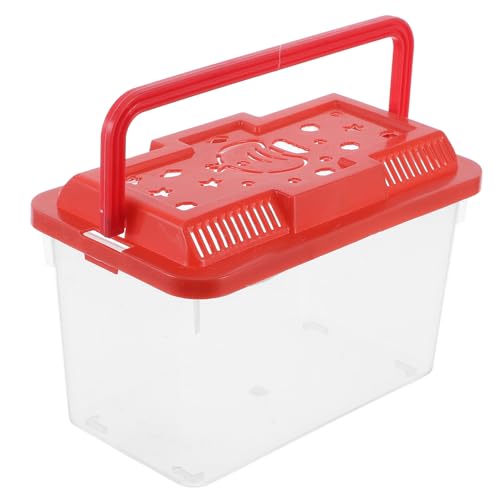 Portable Fish Transport Container and Plastic Turtle Box, Plastic Terrarium with Handle, Medium Size Red Aquarium for Reptiles and Small Pets
