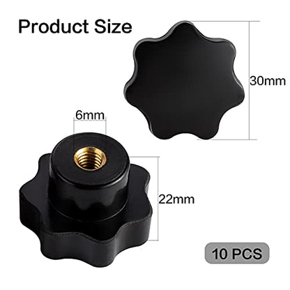 10Pcs M6 7 Star Knob Knurled Thread Clamping Knob, Star Shape Hand Knobs Black Plastic Screw-On Clamping Star Knob Handle - size: M6, style: Non-Through Hole