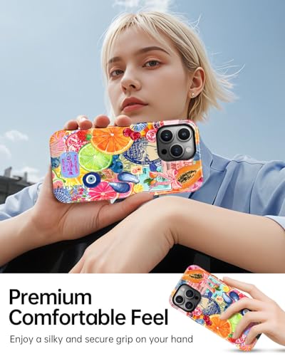 for iPhone 14 Pro Max Case, Cute Fruit Lemon Seashell Summer Collage Phone Case, Compatible with Magsafe, Trendy Western Glossy Yellow Magnetic Slim Shockproof Protective Women Girl Men Cover