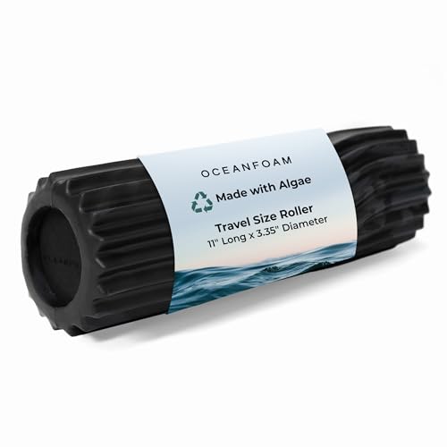 Oceanfoam Ripple Travel Foam Roller (11" x 3.35") Firm Mini Foam Roller for Physical Therapy, Deep Tissue Massage, Back Pain - High Density, Wave Textured - Yoga, Exercise (Black & Charcoal Marbled) - color: Black & Charcoal Marbled