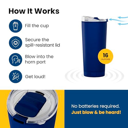 The LoudCup 16 oz 2-in-1 Water Bottle & Noisemaker, Classic Navy - color: Classic Navy, size: 16 Ounces