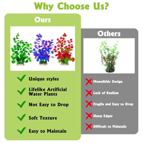 2 Pcs Large Aquarium Plants with 2 Pcs Small Artificial Seaweed Plants, 16 Inch High Artificial Plants Decoration, Fish Tank Decor Plastic Plants, Perfect for Aquarium Decor(Green)