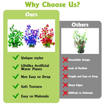 2 Pcs Large Aquarium Plants with 2 Pcs Small Artificial Seaweed Plants, 16 Inch High Artificial Plants Decoration, Fish Tank Decor Plastic Plants, Perfect for Aquarium Decor(Green)