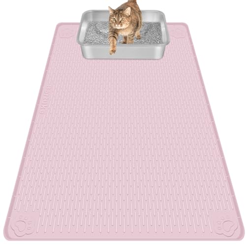 Cat Litter Mat, Extra Large 40" x 28" Silicone Mat Litter Trapping Mat for Scatter Control, Soft on Kitty Paws, Easy to Clean (Pink) - color: Pink