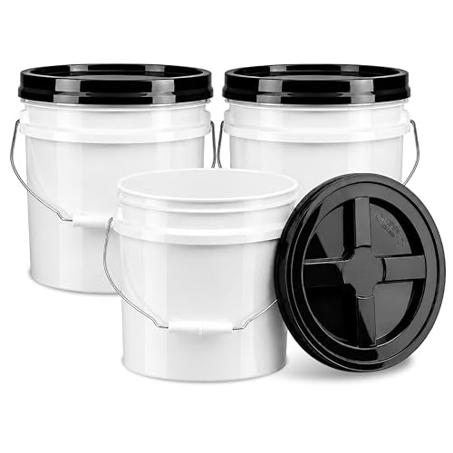 3.5 Gallon Bucket with Lid - Food Grade Bucket with Airtight Gamma Seal Screw-On Lid, 90 Mil Heavy Duty HDPE Plastic, BPA Free, for Bulk Food Storage, Made in USA - Black, 3 Packs - color: Black, size: 3 Packs