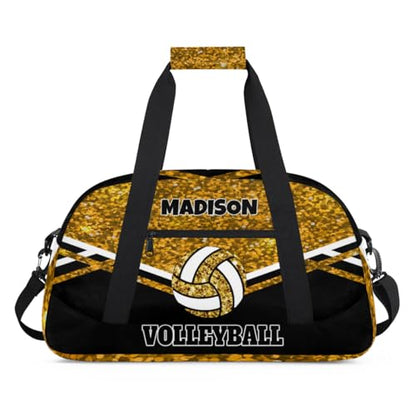 Custom Volleyball Bag with Name, Gold Sequins Glitters with Black | Personalized Sports Bag for Teens Waterproof Weekender Carry Training Travel Bag (Not real Glitter) - color: Gold Black