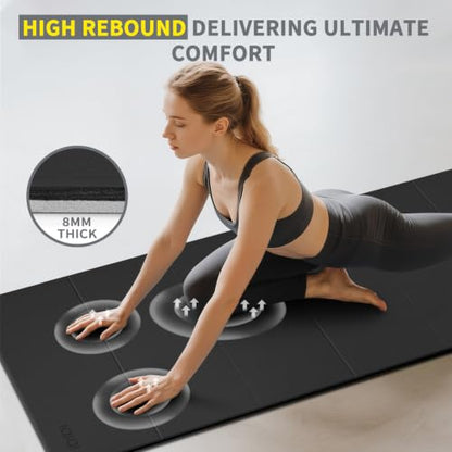 Foldable Yoga Mat Extra Large 74"×31.5" | Double-Sided Non-Slip,Extra Wide Foldable Design,8mm Extra Thick,Exercise Mat for Home, Studio and Travel Use - color: Black+Gray