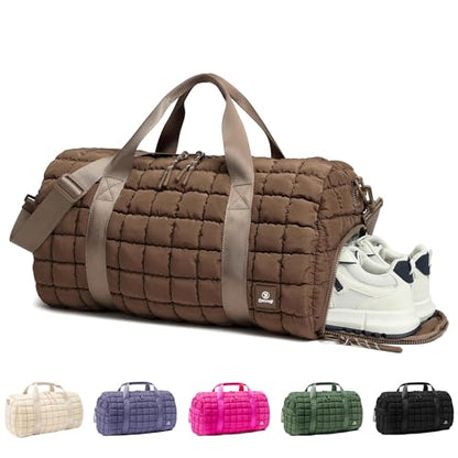 Quilted Gym Bag for Women,Duffle Bag for Travel with Wet Pocket,Carry on Weekender Bags for Women,Travel Bag with Shoe Compartment(Brown) - color: Brown