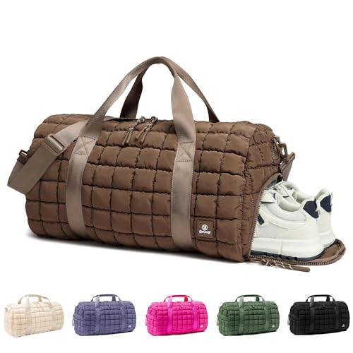 Quilted Gym Bag for Women,Duffle Bag for Travel with Wet Pocket,Carry on Weekender Bags for Women,Travel Bag with Shoe Compartment(Brown) - color: Brown