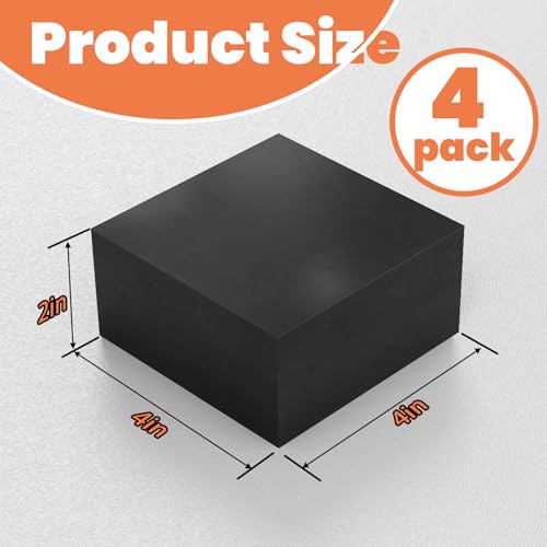 Rubber Anti-Vibration Pads, 4" x 4" x 2" Vibration Isolation Mats, 4 PCS Square Non-Slip Rubber Blocks for Central Air Conditioner Outdoor Unit, HVAC, AC Unit, Air Compressor, Black