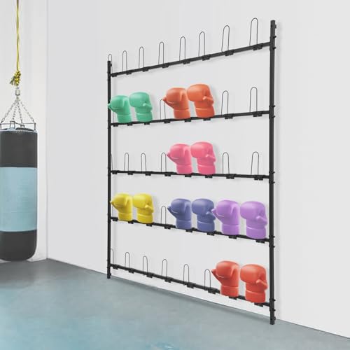 Boxing Glove Storage Rack, 5 Tiers Wall-Mounted Boxing Glove Holder with Hooks, Boxing Glove Organizer for Gym, Home, Boxing Training Room, Holds 20 Pairs