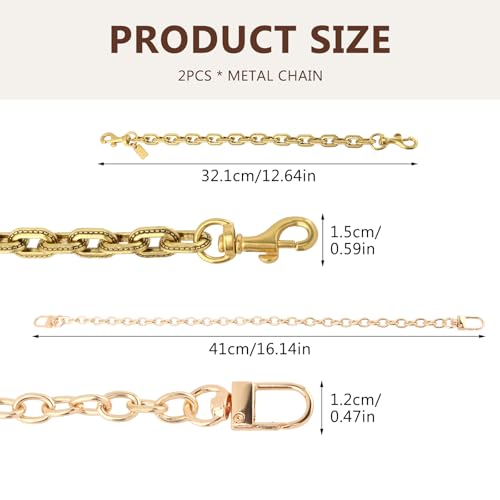 2 Pack Metal Bag Extender Chains, Decorative Handbag Chain Straps with Clip-On Clasps for Crossbody Bags, Purses, Wallets & Jeans