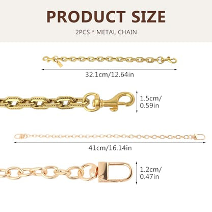 2 Pack Metal Bag Extender Chains, Decorative Handbag Chain Straps with Clip-On Clasps for Crossbody Bags, Purses, Wallets & Jeans
