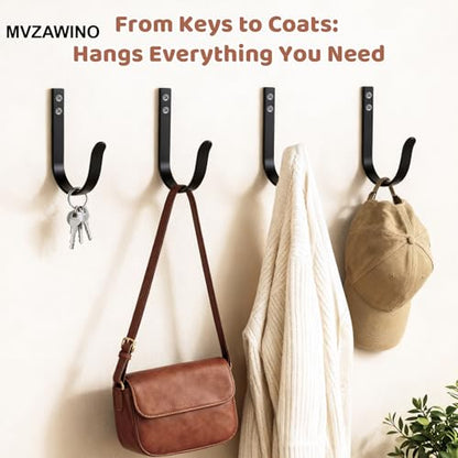 Heavy Duty Metal Wall Hooks 22LB, 4 Pcs Black Large Coat Hooks Wall Mount - color: Black