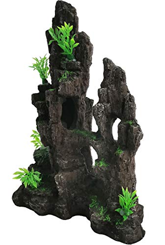 Aquarium Mountain View Stone Resin Fish Tank Decoration Betta Hideout Caves Rockery Landscape Tree Rock Hiding Cave Decor for Small Fish Shrimp Play Ornament