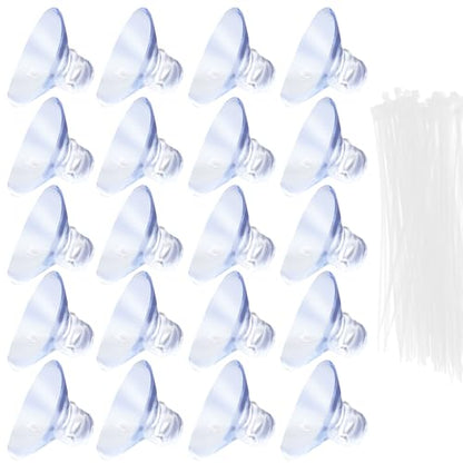 20 Pack 25mm Suction Cups, Transparent Aquarium Suction Cups 100 Pcs Adjustable Zip Ties, Utility Sucker Pad for Fish Tank Decoration/Moss Shrimp Nest - style: Suction Cups*20