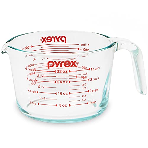 Pyrex 4-Cup Glass Measuring Cup For Baking and Cooking, Dishwasher, Freezer, Microwave, and Preheated Oven Safe, Essential Kitchen Tools - size: 4 Cup