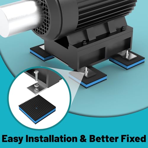 8 Pack Anti Vibration Pads, Heavy Duty Rubber Pads, 4" × 4" × 7/8" Sound Isolation Ribbed Rubber Mats, Vibration Isolation Pads for Outdoor AC Units, Air Compressors, Condenser Unit, HAVC