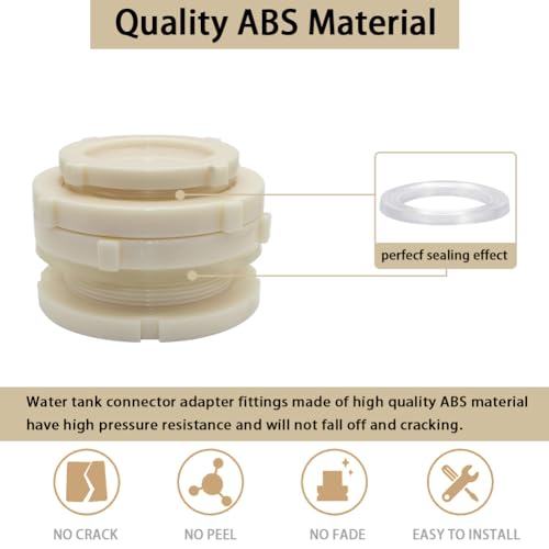2.5" Female ABS Bulkhead Fitting, Plastic Water Tank Connector Adapter Fitting with Plugs for Outdoor rain Barrel Garden Hose Adapter Spigot kit Water Tank Gallon Drain Bucket(Set of 1)