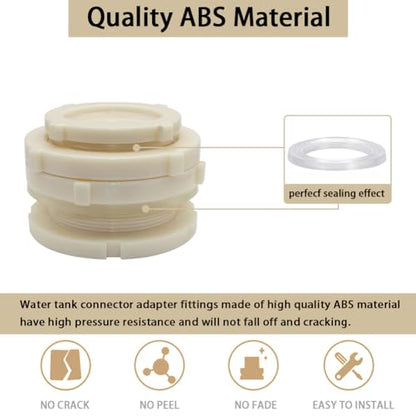 2.5" Female ABS Bulkhead Fitting, Plastic Water Tank Connector Adapter Fitting with Plugs for Outdoor rain Barrel Garden Hose Adapter Spigot kit Water Tank Gallon Drain Bucket(Set of 1)
