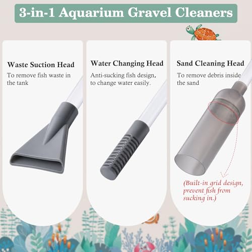 AOZU 3-in-1 Aquarium Vacuum Gravel Cleaner, Adjustable Fish Tank Siphon Cleaner, Aquarium Water Changer and Sand Washer Kit with Hand Siphon Hose & Extension Tube