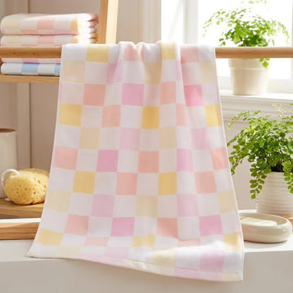 Face Cloths, Soft Wash Cloth for Washing Face, Lightweight Plaid Cotton Face Towels, Quick Dry Absorbent Facial Cleansing Cloths, for Bathroom Daily Skincare, Pink Checkered Design(9.8 x 19.7 Inch) - color: Grid-pink