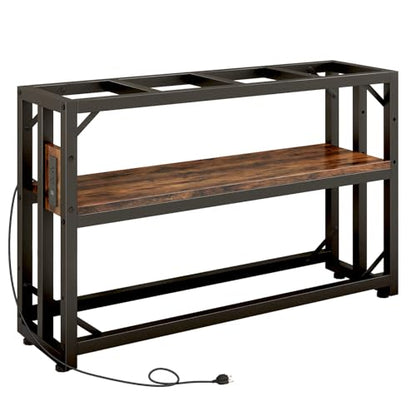 55 Gallon Fish Tank Stand with Power Outlet,Adjustable Aquarium Stand, Heavy Duty Terrarium Stand,Metal Frame Reptile Turtle Tank Stand Suitable for Home Office,860LBS Capacity, Rustic Brown - color: Rustic Brown, size: 55 Gallon