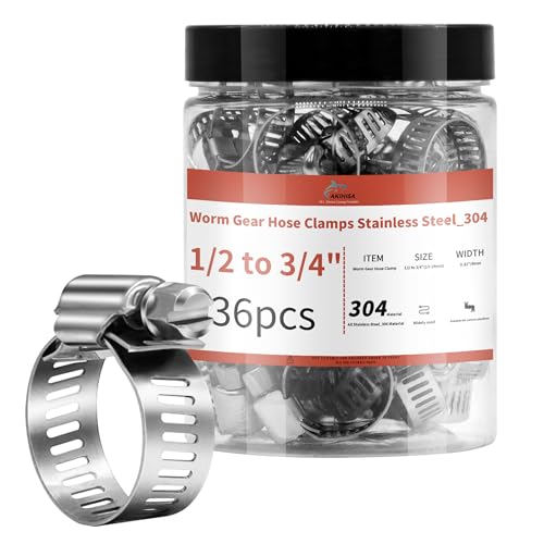 36 Pack 1/2"-3/4" Worm Gear Hose Clamps, Adjustable Range 13-19mm, 304 Hose Clamps Stainless Steel, for Pipe Plumbing Automotive And Mechanical Application - size: 36 Pack 1/2'' - 3/4'', style: 36 Pack