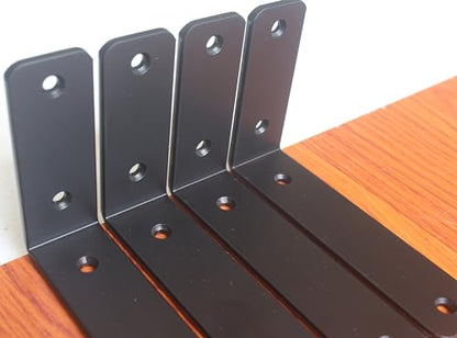 6 Pack - L 6" x H 4" x W1.5, 5mm Thick Black L Shelf Bracket, Iron Shelf Brackets, Metal Shelf Brackets, Floating Shelf, Shelf Supports with Screws - size: 6''x4'', style: Black 6 Pack
