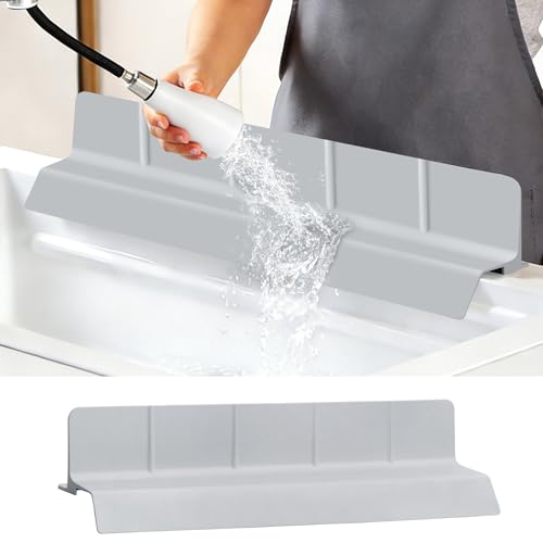 23Inch Sink Splash Guard – Extended Length & Tall Silicone Kitchen Sink Splash Guard with Overhang Drainage Design, High Splash Wall & Strong Suction Cups for Countertop (Grey, 23''x3.5'')
