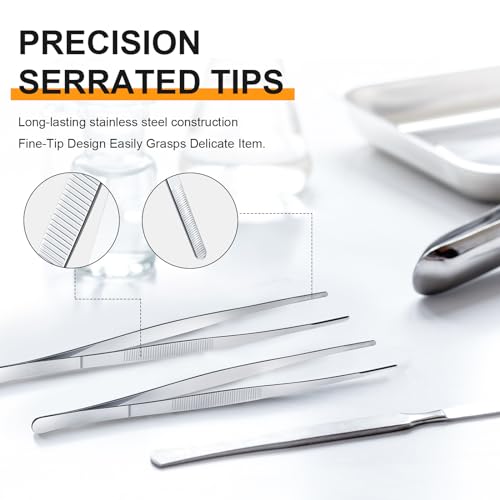Yaomiao 8 Packs 8 Inch Bar Tweezers Silver Cocktail Tongs Long Garnish Tweezers Stainless Steel Bartender Kitchen Cooking Tongs for Cocktail Food Fruit Korean BBQ Bartender Chef, Multi-use