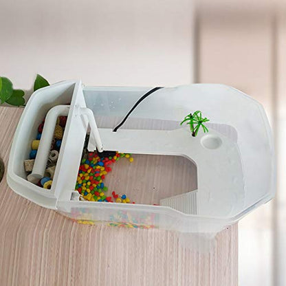 Plastic Turtle Tank Reptile Habitat Pet Terrariums Turtles Tank Aquarium Terrapin Topper Basking with Platform Plants,Durable,Safe, Non-Toxic(White) - color: White