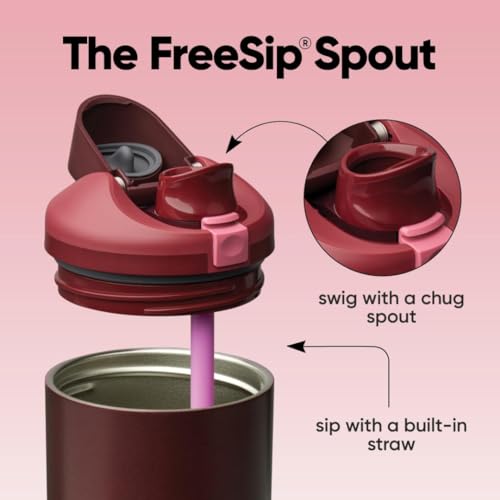 Owala FreeSip Tumbler Stainless Steel Water Bottle 40 oz Black Cherry | Triple-Layer Insulation | Leak-Proof Lid with Push-Button | Double Threaded Lid for Left and Right-Handed Drinking - color: Black Cherry, size: 40 Ounces