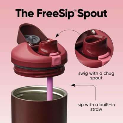 Owala FreeSip Tumbler Stainless Steel Water Bottle 40 oz Black Cherry | Triple-Layer Insulation | Leak-Proof Lid with Push-Button | Double Threaded Lid for Left and Right-Handed Drinking - color: Black Cherry, size: 40 Ounces