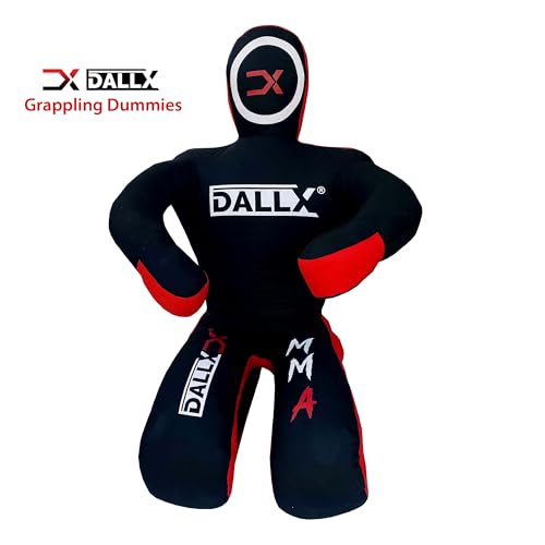 DALLX MMA Grappling Dummy BBJ Wrestling Brazilian Jiu Jitsu Punching Bag Judo Karate Throwing Boxing Fighting Dummy Self Defense Sitting Position – UNFILLED - color: BLACK RED, size: 5FT