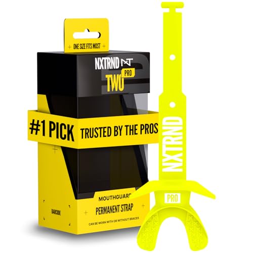 Nxtrnd Two Pro Football Mouth Guard, Permanent Strap, Fits Adult & Youth (Neon Yellow) - color: Neon Yellow Pro