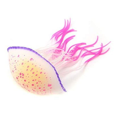 Pssopp Floating Silicone Glowing Artificial Red Jellyfish, Aquarium Decoration Simulation Ornament with Suction Cup for Fish Bowl (Lemon Yellow) (Red (1.0mm Thickness))