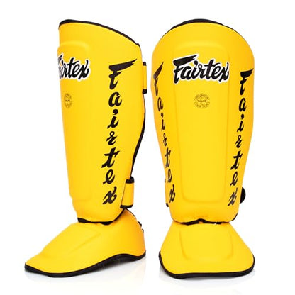 Fairtex SP7 Lightweight Shin Guards, Detachable Syntek Leather Shin Pads - color: Yellow, size: Medium