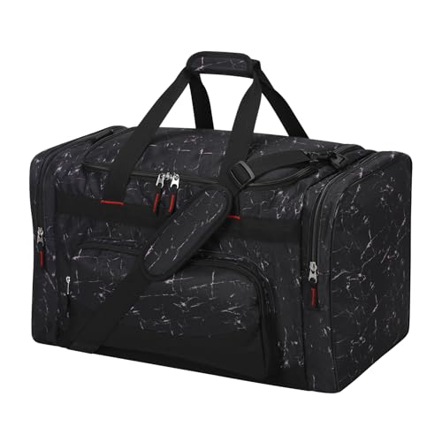 22 inch Gym Bag for Men - 55L Large Travel Duffle Bag Sports Equipment Bag with Multiple Zippered Pockets,Outdoor Workout Duffle Bag for Overnight Weekend - Marble Black - color: Marble Black