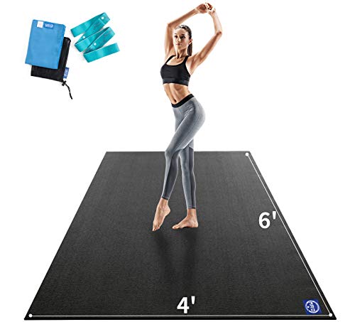 MRO Extra Large Yoga Mat, 12'x6'/9'x6'/7'x5'/6'x4' (9MM) Extra Wide and Thick Exercise Mats for Home Gym Workout, Non-Slip, Soft for Women and Men Fitness, Ideal for Barefoot Yoga, Pilates, stretching - color: Black, size: 6*4 FT