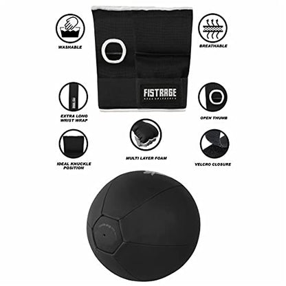FISTRAGE Speed Ball Boxing Hand Wraps MMA Muay Thai Training Punching Dodge Striking Bag Leather Kit Hanging Swivel Workout Speedball Kicking with Mitt (Black) - color: Black, size: Large-X-Large