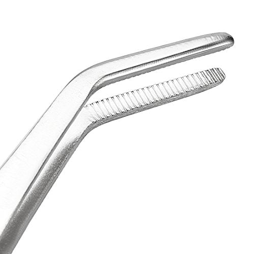uxcell 8-Inch Stainless Steel Tweezers with Curved Serrated Tip Daily Garden Tool
