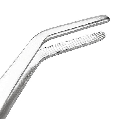 uxcell 8-Inch Stainless Steel Tweezers with Curved Serrated Tip Daily Garden Tool