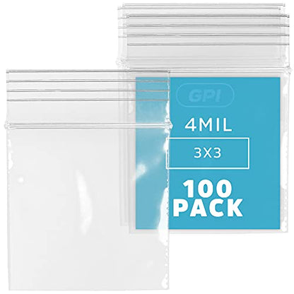 3" x 3" Small Reclosable Zip Bag - Heavy-duty 4 Mil, Bulk Case of 100 - Clear, Resealable Zip Top Lock for Storage & Packaging Food, Nuts, Bolts & Screws. - size: 3" x 3"