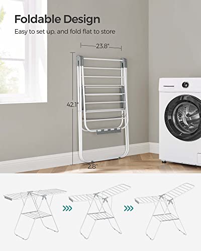 SONGMICS Clothes Drying Rack, Foldable Space-Saving Laundry Drying Rack - color: White + Gray, size: 1 Tier （21.7"d x 58.3"w x 39.4"h）
