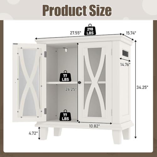 20 Gallon Aquarium Stand with Power Outlets & USB Ports, Fish Tank Cabinet with Double Doors & Adjustable Shelves, Farmhouse Style Aquarium Furniture for 20 Gallon Fish Tank,Beige