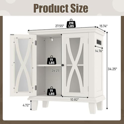 20 Gallon Aquarium Stand with Power Outlets & USB Ports, Fish Tank Cabinet with Double Doors & Adjustable Shelves, Farmhouse Style Aquarium Furniture for 20 Gallon Fish Tank,Beige
