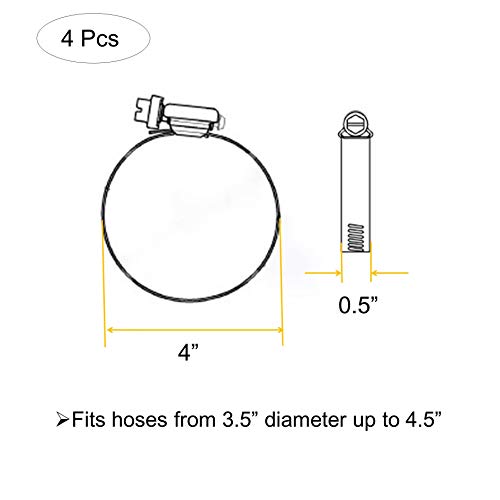 4Pcs 4.5" Adjustable 304 Stainless Steel Duct Clamps For 4" Hose Clamp Pipe Clamp Air Ducting Clamp worm drive hose clamps (Silver)